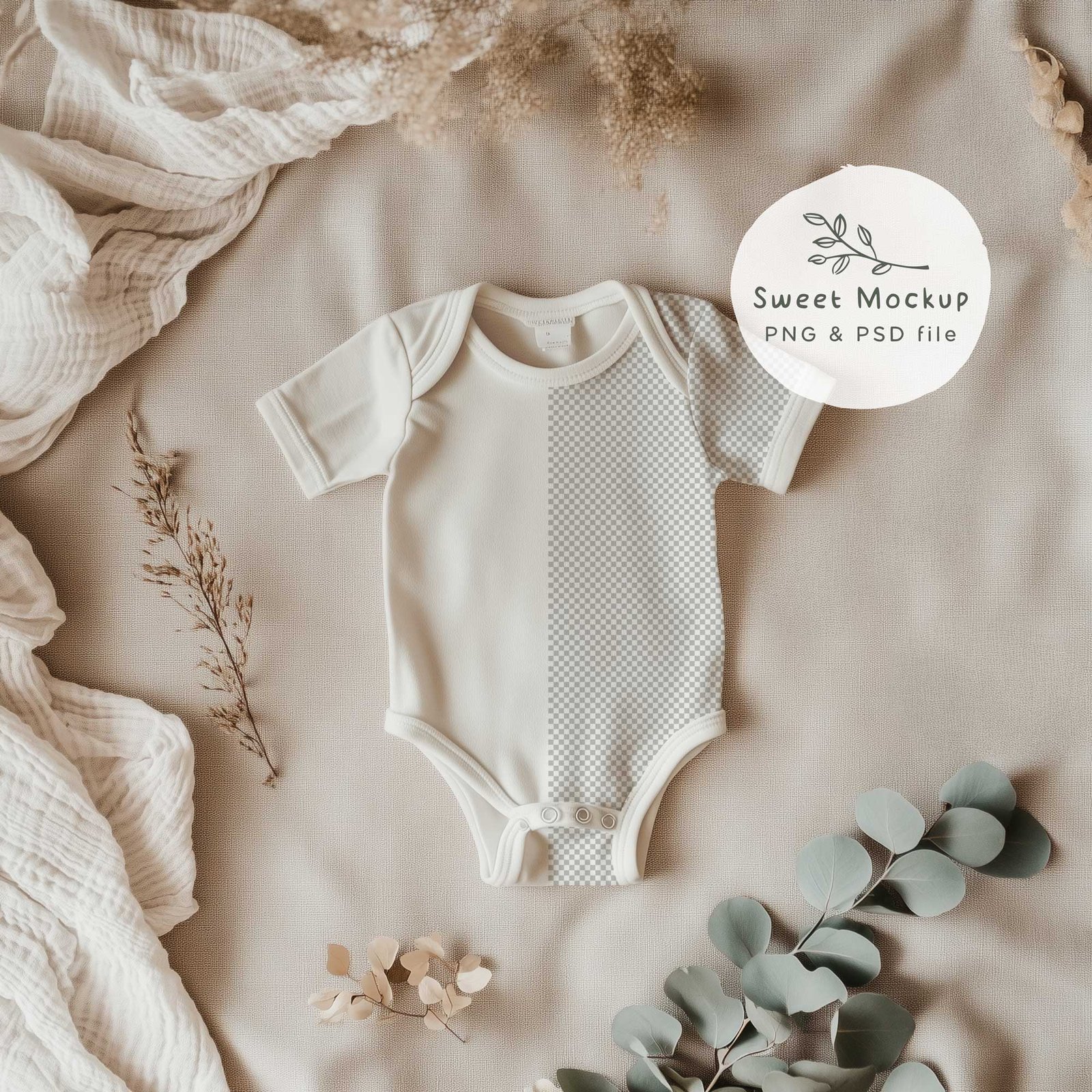 Baby romper Mockup, Canva drag & drop PNG and PSD Smart Object,
