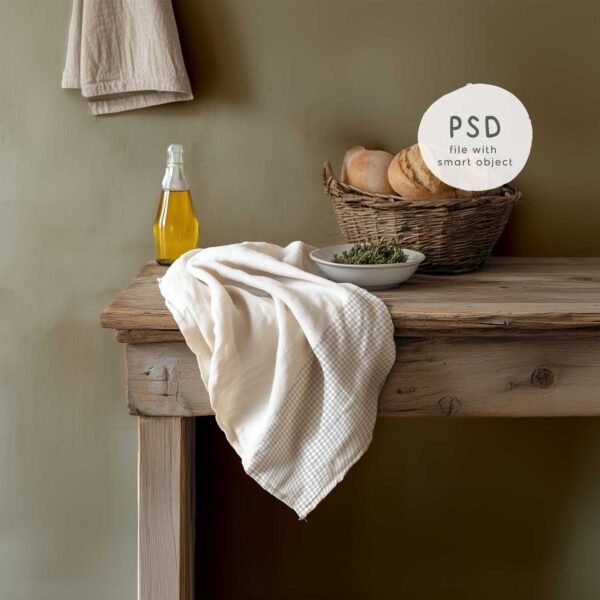 Tea Towel Mockup in Rustic Kitchen – PNG & PSD - Image 7