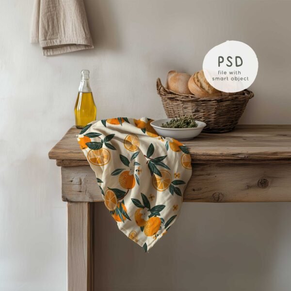 Tea Towel Mockup in Rustic Kitchen – PNG & PSD - Image 2