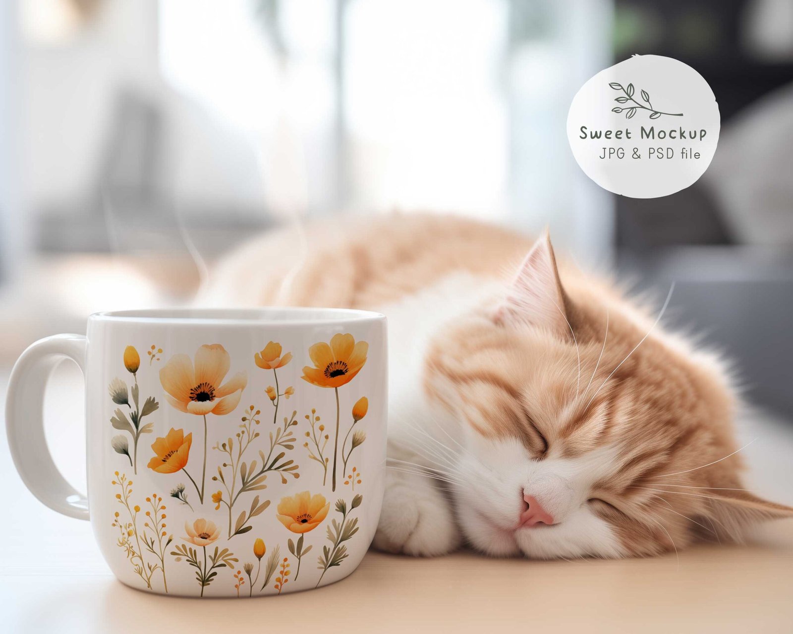 Mug Mockup with Cat – Cozy Coffee Scene (JPG & PSD) - Image 7