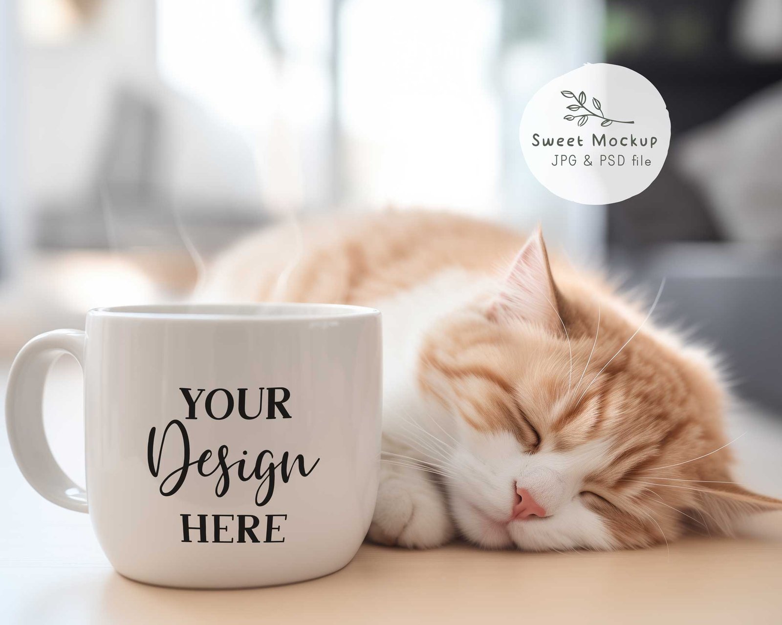 Mug Mockup with Cat – Cozy Coffee Scene (JPG & PSD) - Image 6