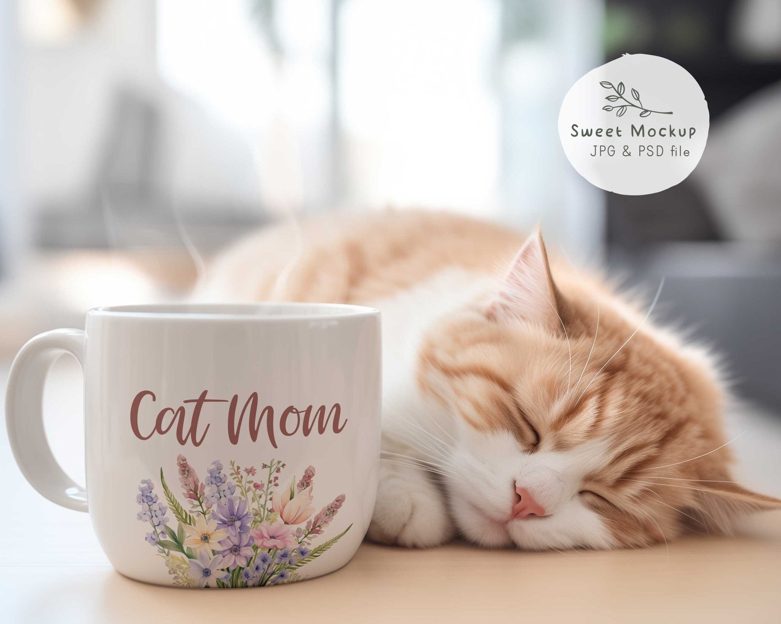 Mug Mockup with Cat – Cozy Coffee Scene (JPG & PSD) - Image 4