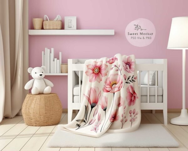 Baby Blanket Mockup – Realistic Nursery Room Scene - Image 6