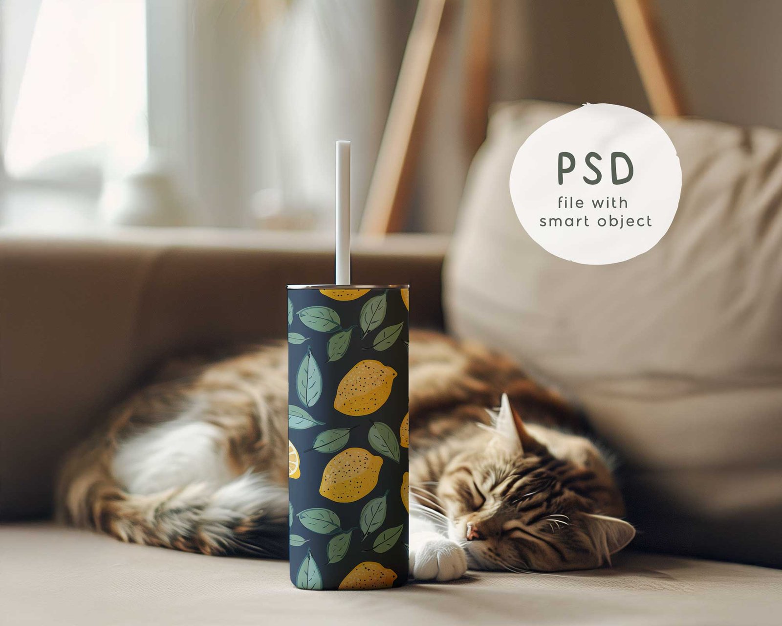 Tumbler Mockup with Cat – Realistic Cozy Scene for Designers - Image 3
