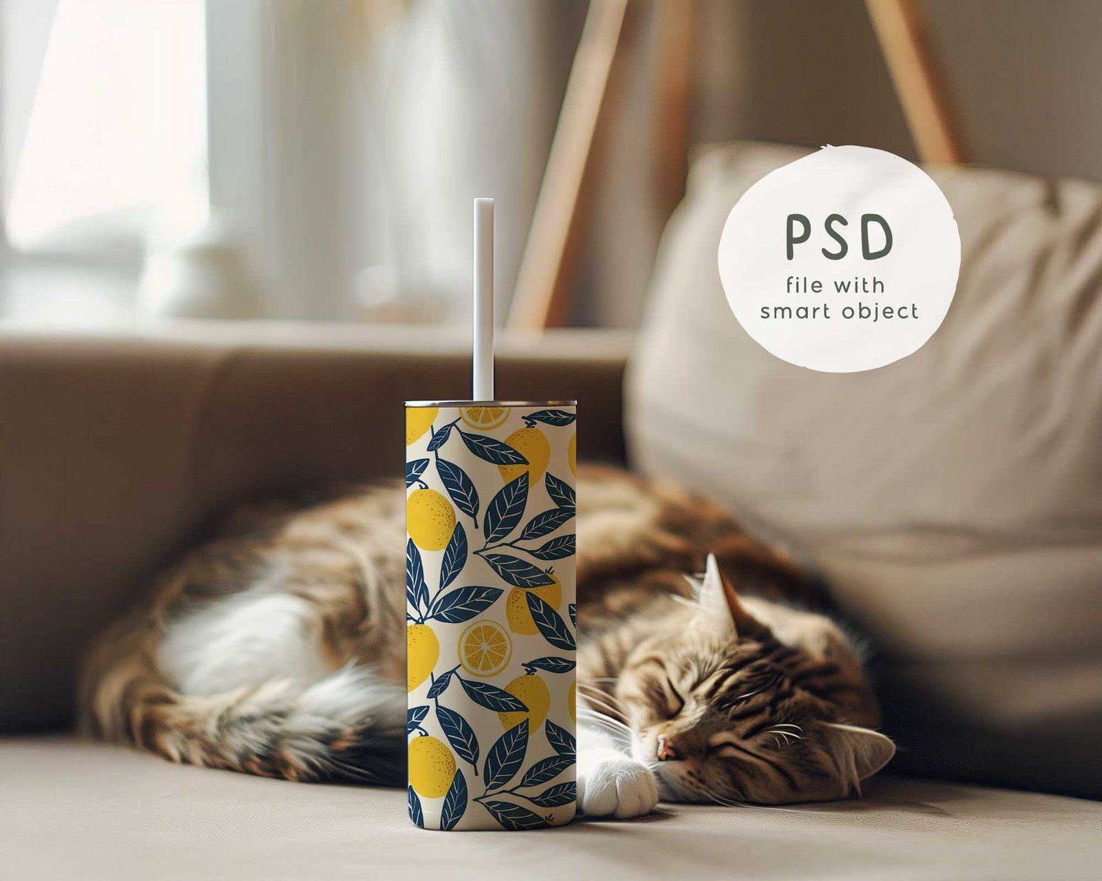 Tumbler Mockup with Cat – Realistic Cozy Scene for Designers - Image 2