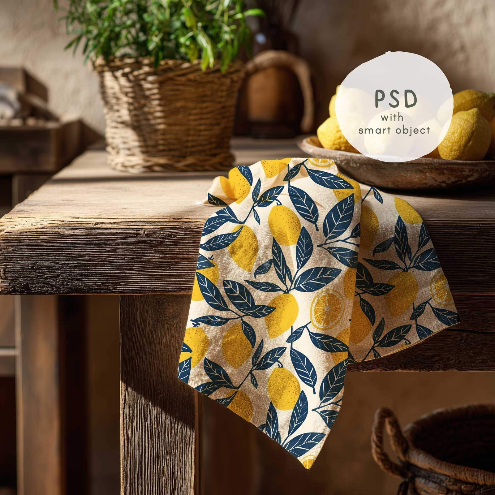 Tea Towel Mockup in Rustic Kitchen with lemonsπ β PNG & PSD - Image 2