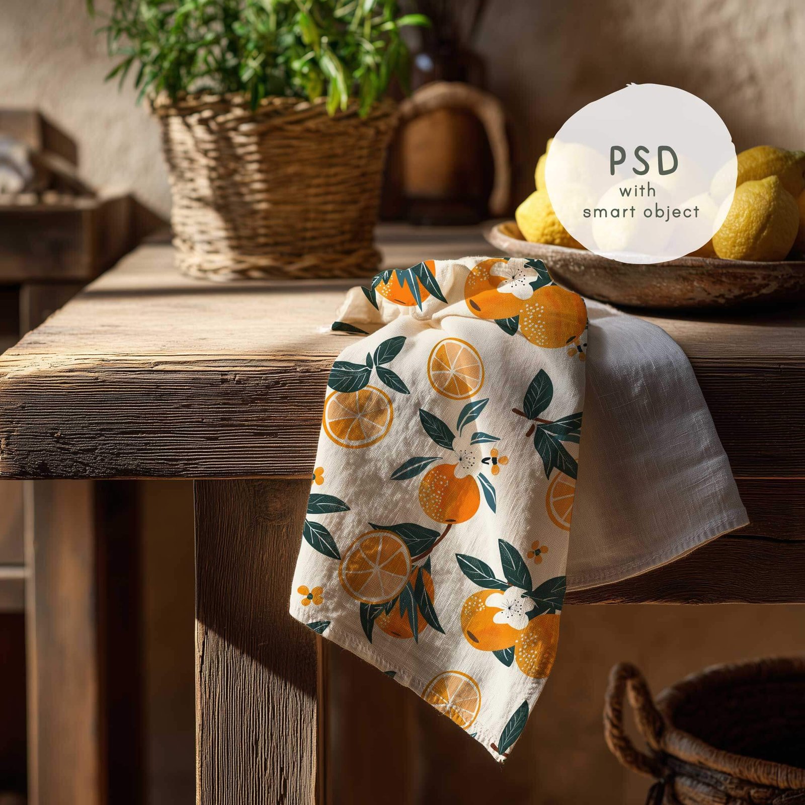 Tea Towel Mockup in Rustic Kitchen with lemonsπ β PNG & PSD - Image 3