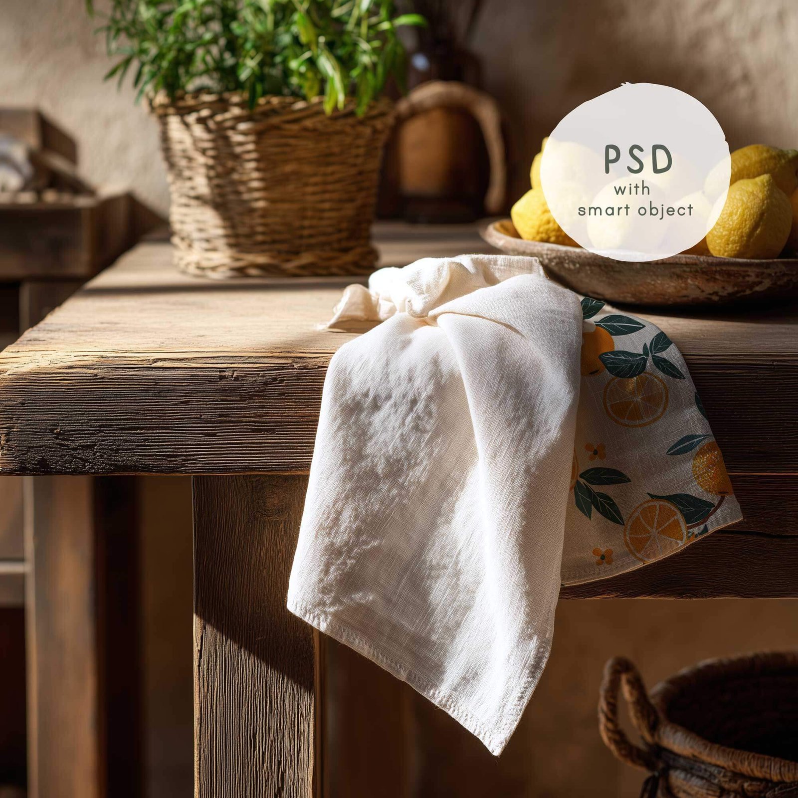 Tea Towel Mockup in Rustic Kitchen with lemonsπ β PNG & PSD - Image 4