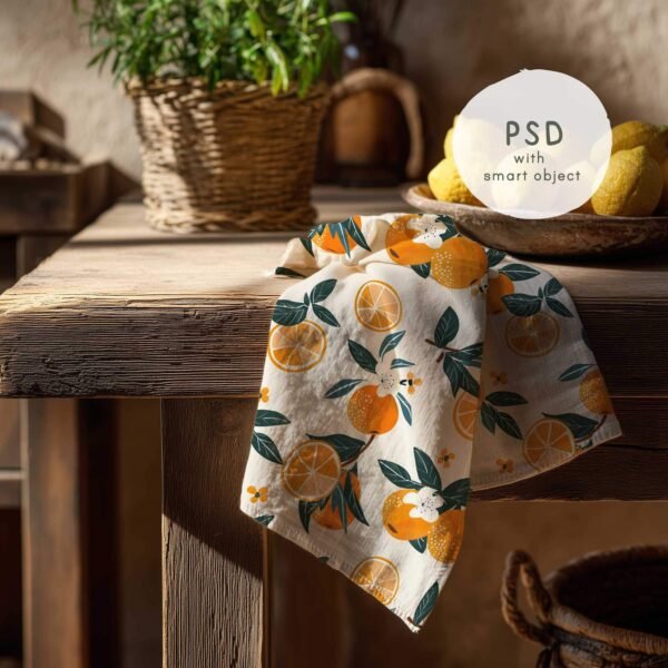 Tea Towel Mockup in Rustic Kitchen with lemons🍋 – PNG & PSD - Image 5