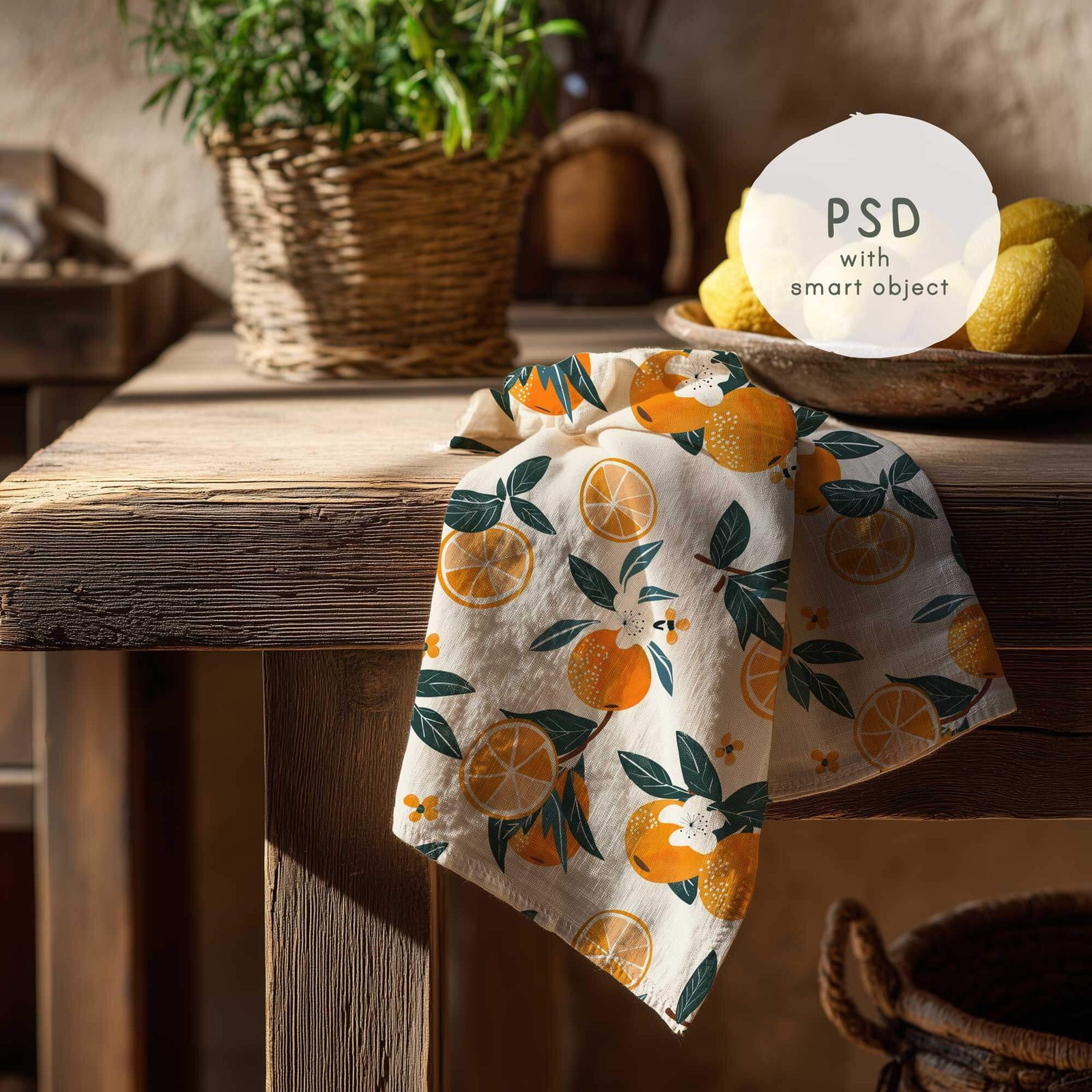 Tea Towel Mockup in Rustic Kitchen with lemonsπ β PNG & PSD - Image 5