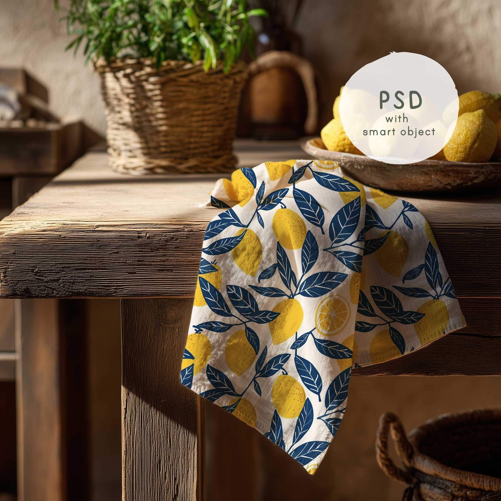 Tea Towel Mockup in Rustic Kitchen with lemonsπ β PNG & PSD - Image 6