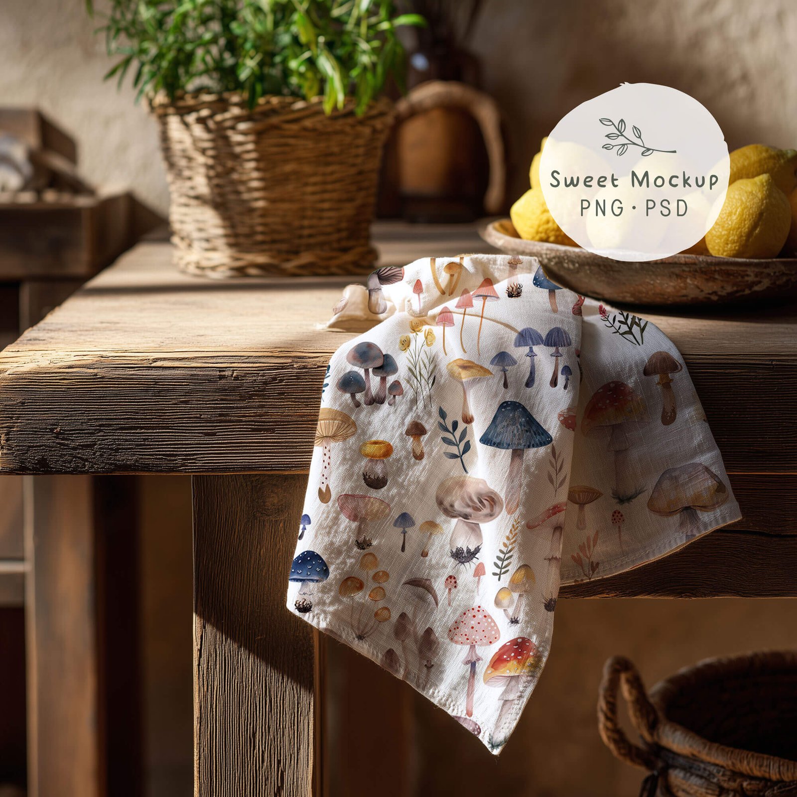 Tea Towel Mockup in Rustic Kitchen with lemonsπ β PNG & PSD - Image 7