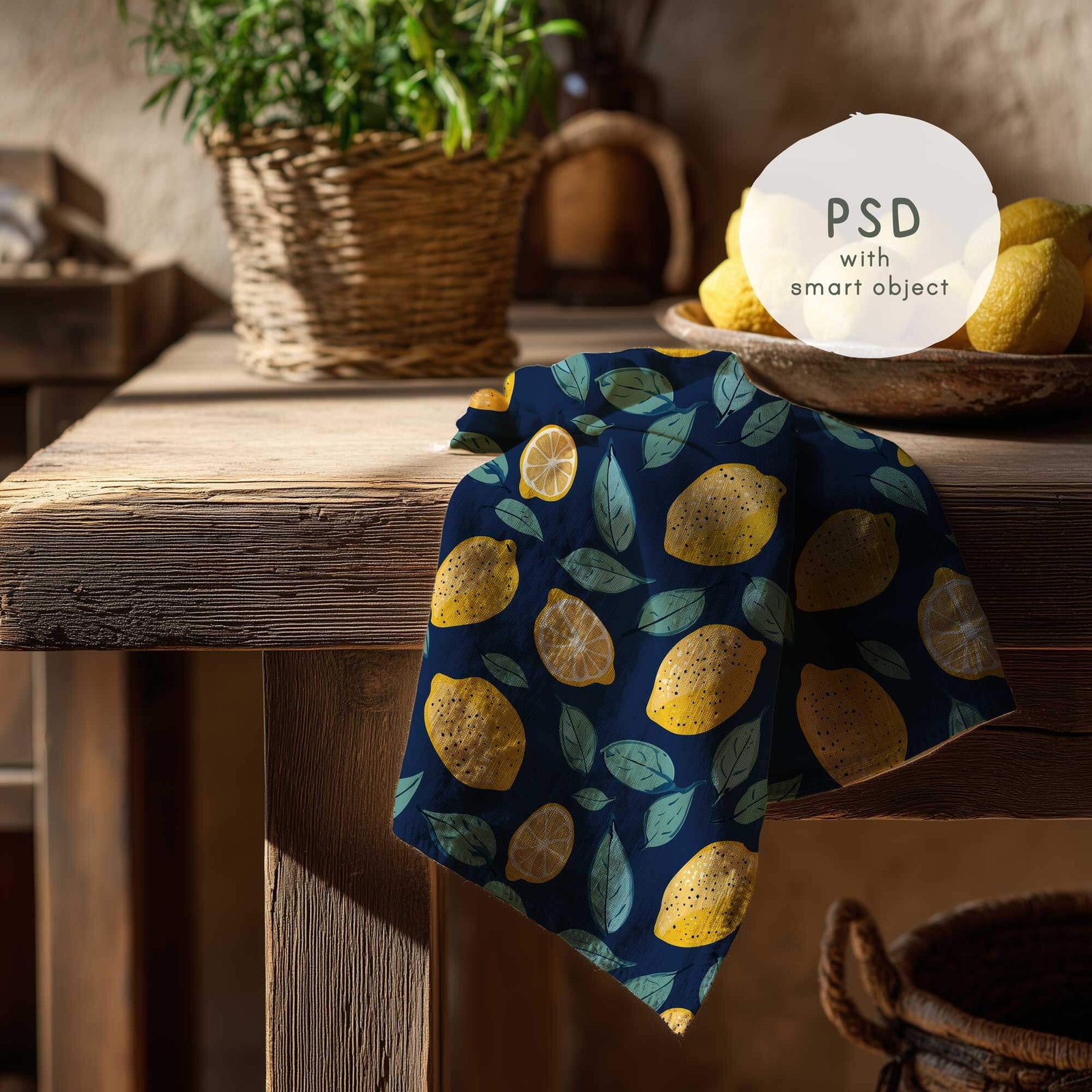 Tea Towel Mockup in Rustic Kitchen with lemonsπ β PNG & PSD - Image 8